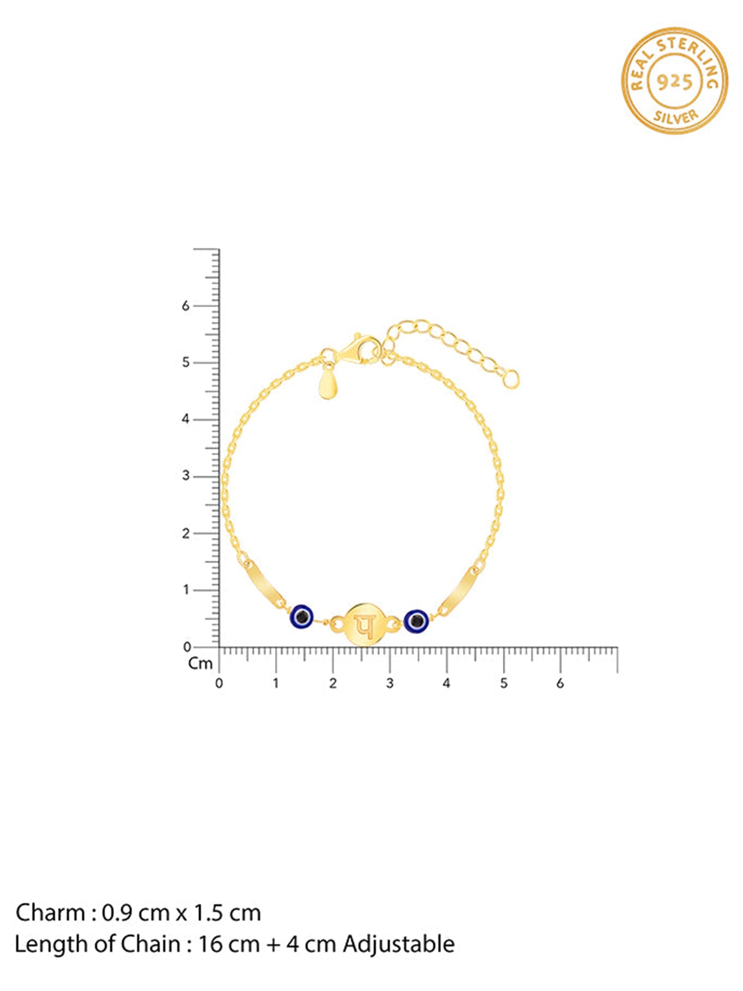 Golden Hindi Initial Evil Eye Bracelet