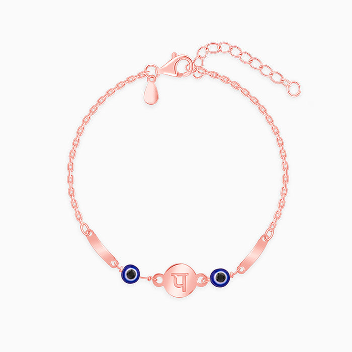 Rose Gold Hindi Initial Evil Eye Bracelet
