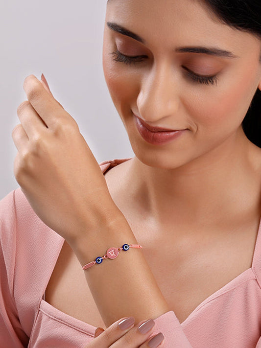 Rose Gold Hindi Initial Evil Eye Bracelet