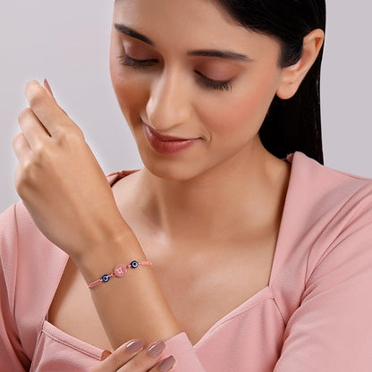 Rose Gold Hindi Initial Evil Eye Bracelet