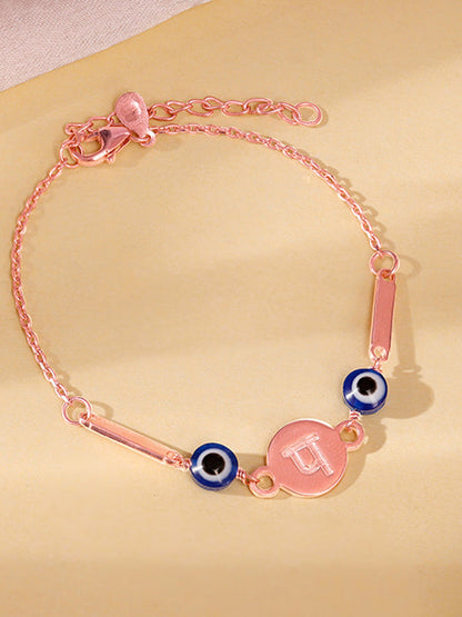Rose Gold Hindi Initial Evil Eye Bracelet