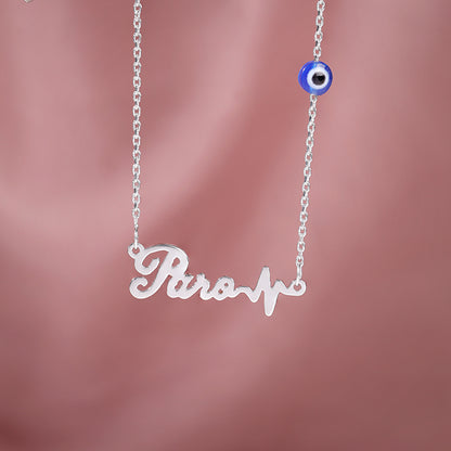 Silver Personalised Evil Eye Heartbeat Necklace