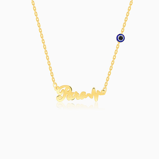 Golden Personalised Evil Eye Heartbeat Necklace