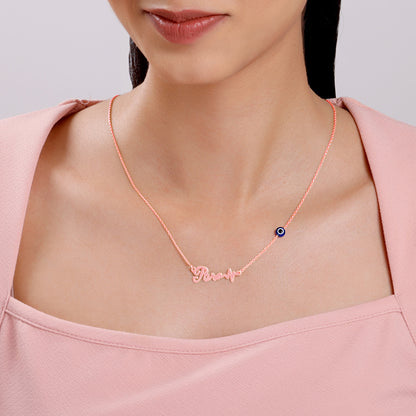 Rose Gold Personalised Evil Eye Heartbeat Necklace