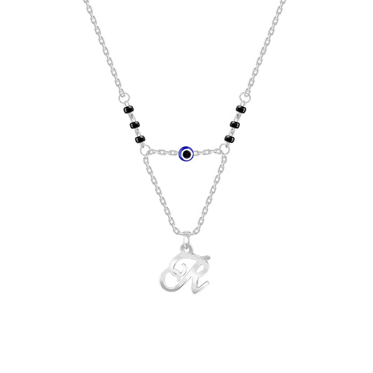 Silver Personalised Evil Eye Mangalsutra Layered Necklace