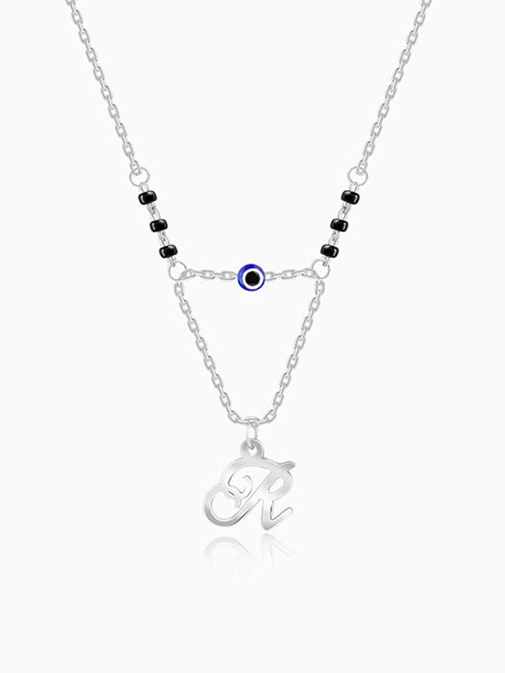 Silver Personalised Evil Eye Mangalsutra Layered Necklace