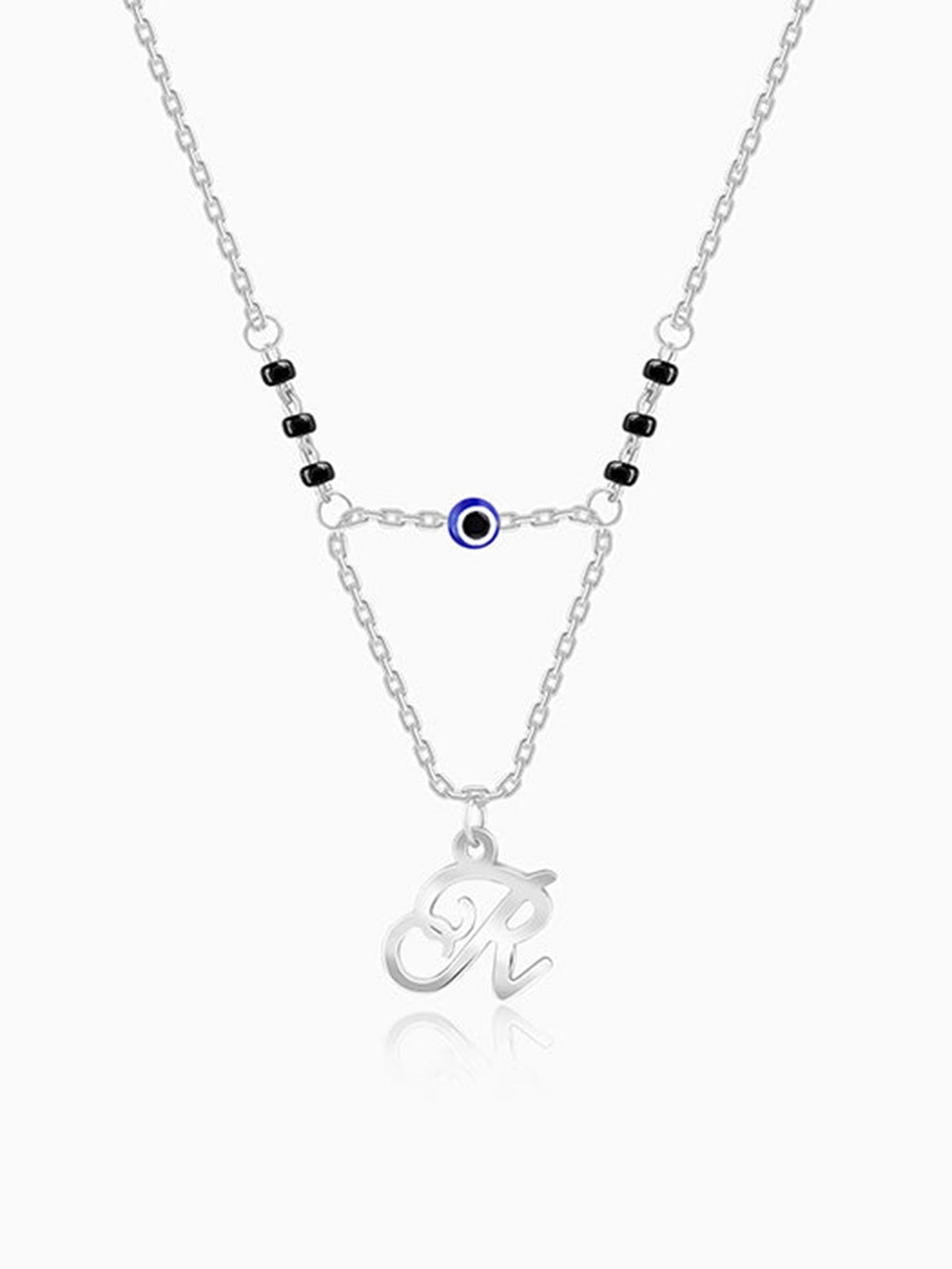 Silver Personalised Evil Eye Mangalsutra Layered Necklace