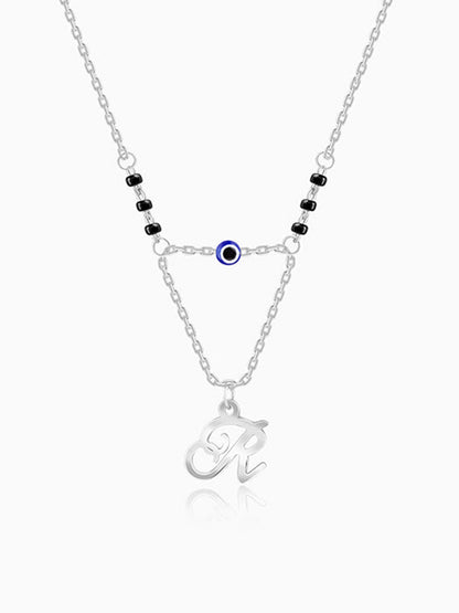 Silver Personalised Evil Eye Mangalsutra Layered Necklace