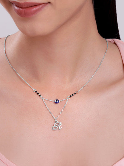 Silver Personalised Evil Eye Mangalsutra Layered Necklace