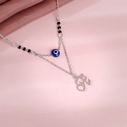 Silver Personalised Evil Eye Mangalsutra Layered Necklace
