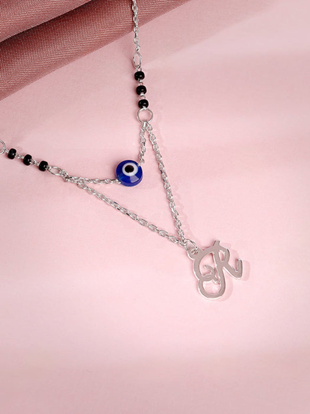 Silver Personalised Evil Eye Mangalsutra Layered Necklace