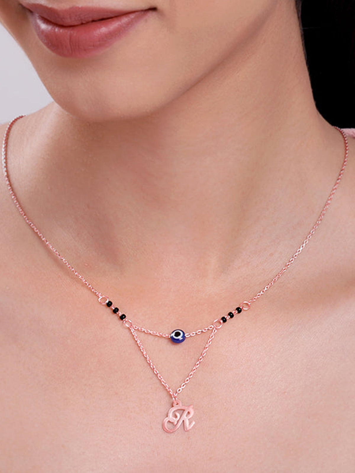 Rose Gold Personalised Evil Eye Mangalsutra Necklace