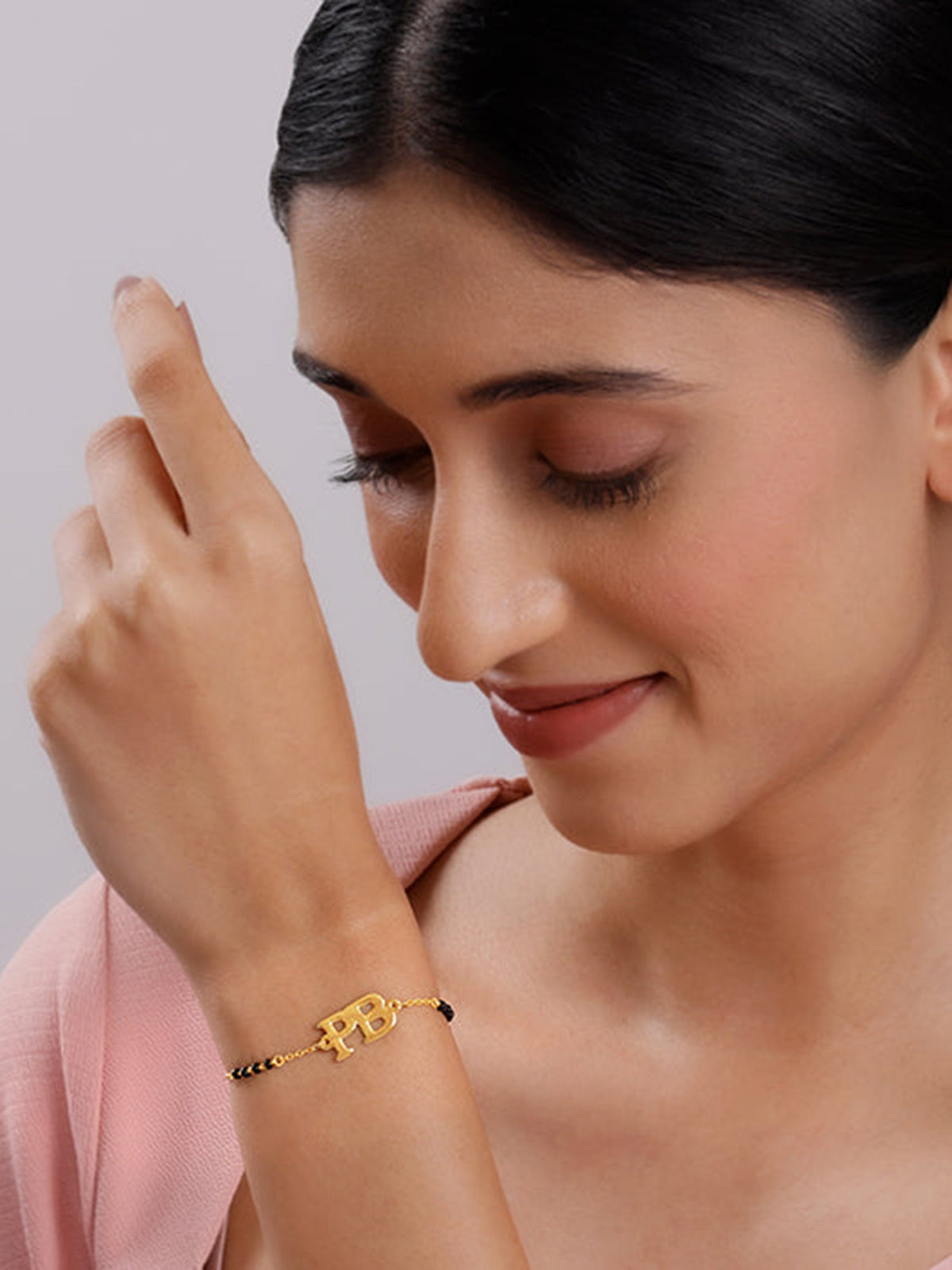 Golden Personalised Signature Initial Mangalsutra Bracelet