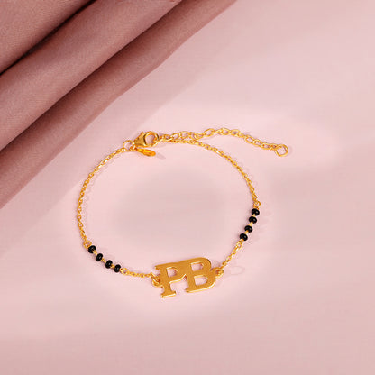 Golden Personalised Signature Initial Mangalsutra Bracelet