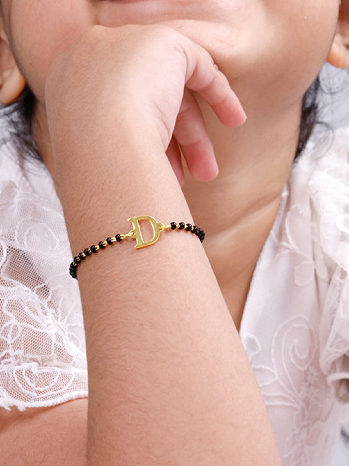 Golden Personalised Initial Nazariya Kids Bracelet (2 - 8 Years)
