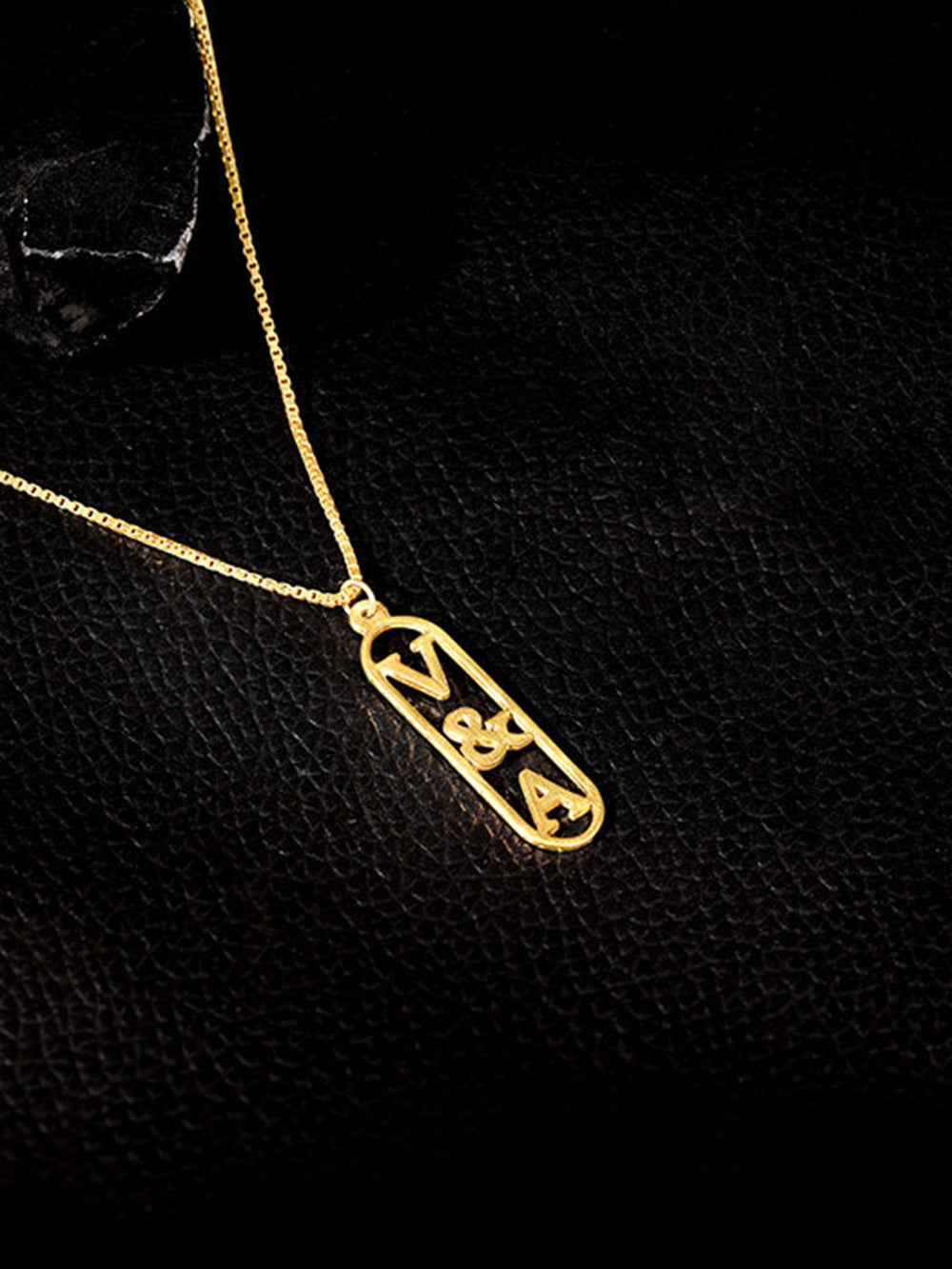 Golden Personalised Bar Initial Pendant With Box Chain For Him
