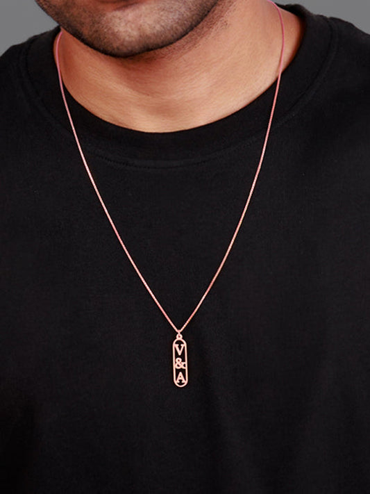 Rose Gold Bar Initial Personalised Pendant For Him
