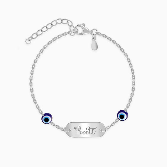 Silver Personalised Evil Eye Name Bracelet
