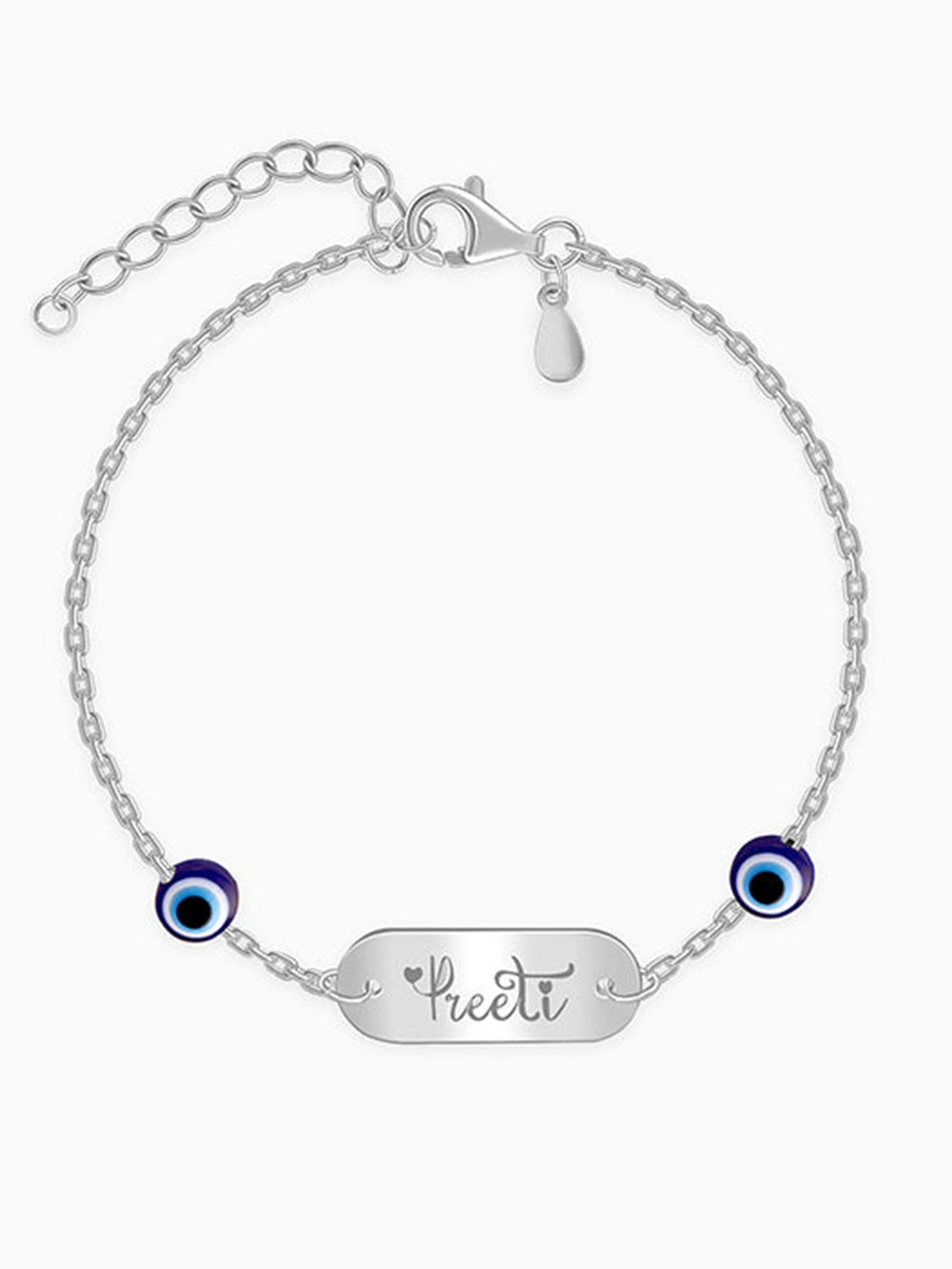 Silver Personalised Evil Eye Name Bracelet