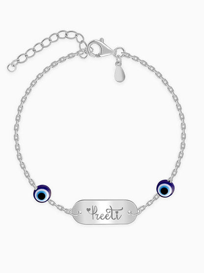 Silver Personalised Evil Eye Name Bracelet