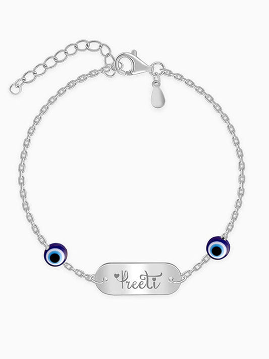 Silver Personalised Evil Eye Name Bracelet