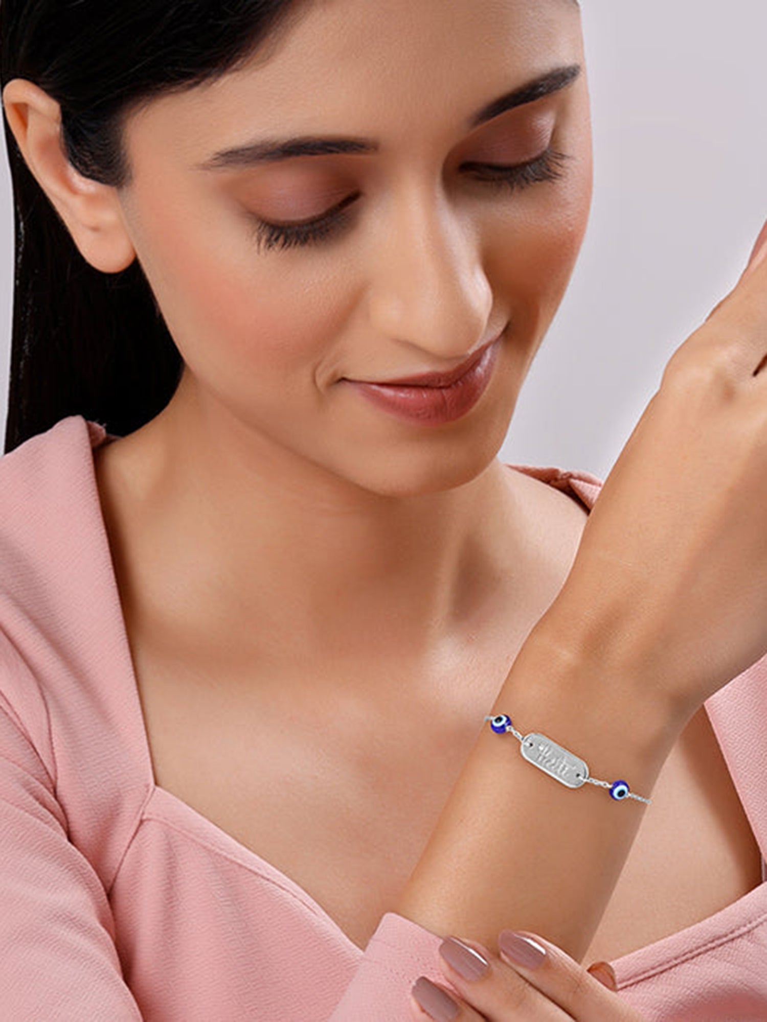 Silver Personalised Evil Eye Name Bracelet