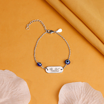 Silver Personalised Evil Eye Name Bracelet