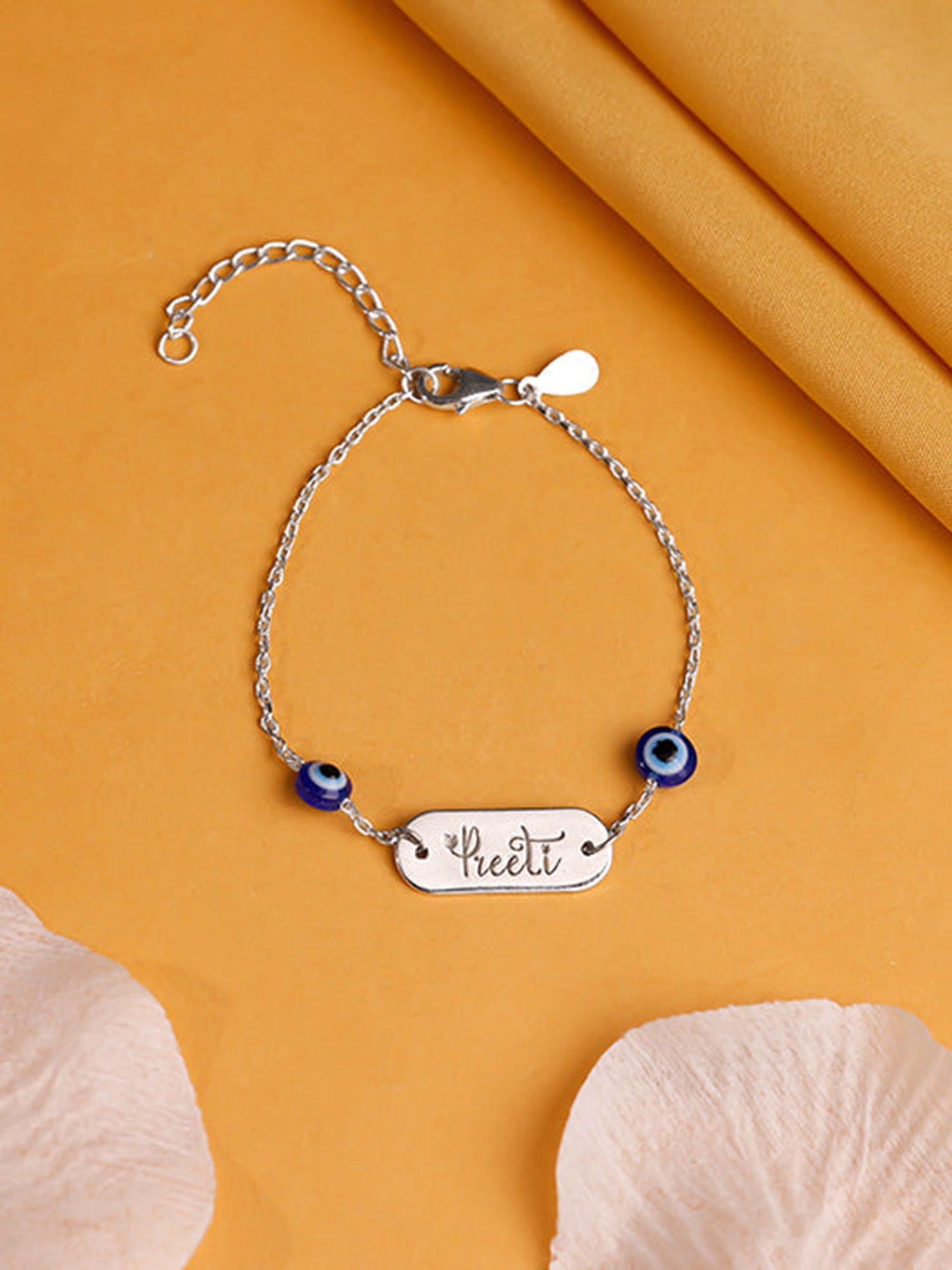 Silver Personalised Evil Eye Name Bracelet