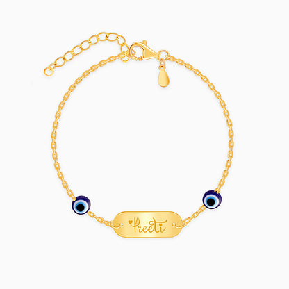Golden Personalised Evil Eye Name Bracelet