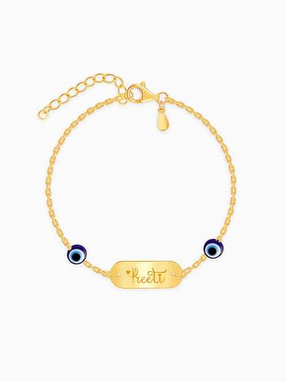 Golden Personalised Evil Eye Name Bracelet