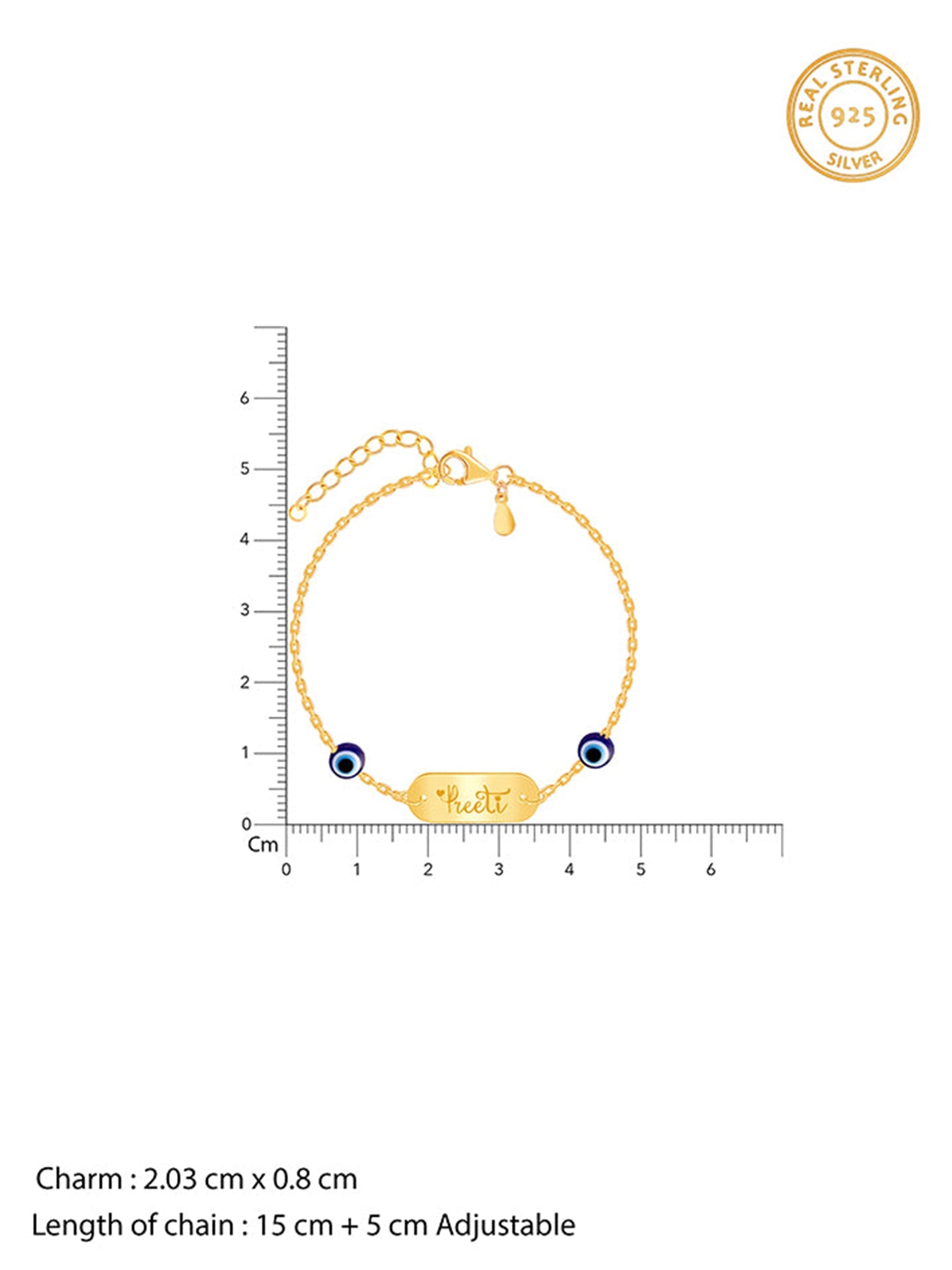 Golden Personalised Evil Eye Name Bracelet