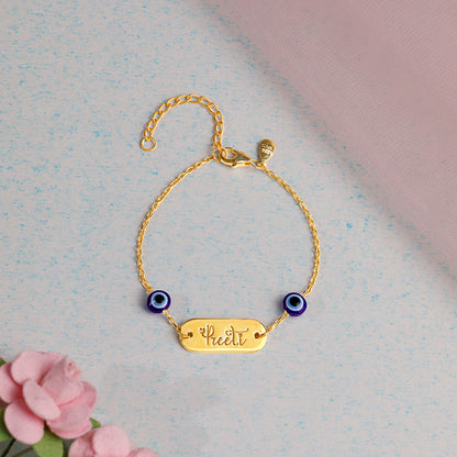 Golden Personalised Evil Eye Name Bracelet