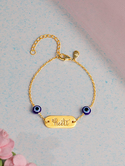 Golden Personalised Evil Eye Name Bracelet