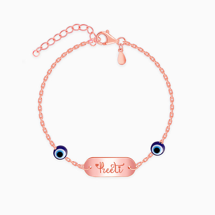 Rose Gold Personalised Evil Eye Name Bracelet