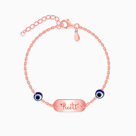 Rose Gold Personalised Evil Eye Name Bracelet
