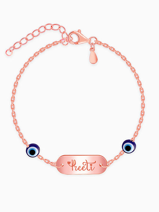 Rose Gold Personalised Evil Eye Name Bracelet