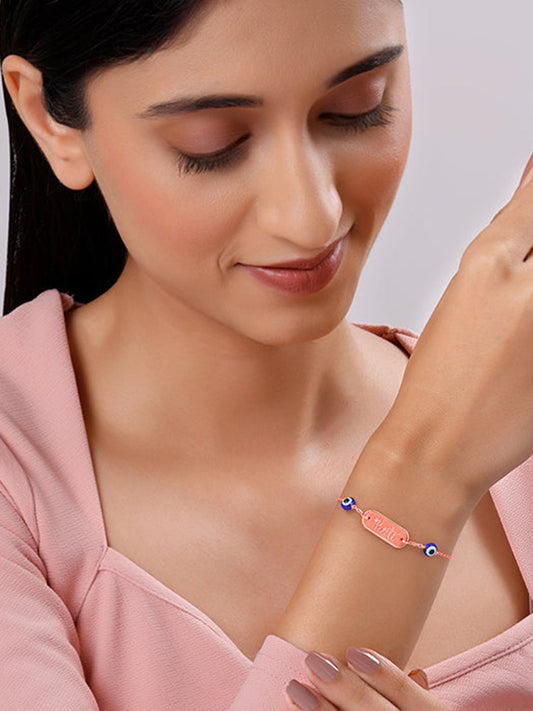 Rose Gold Personalised Evil Eye Name Bracelet