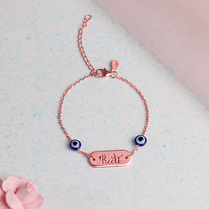 Rose Gold Personalised Evil Eye Name Bracelet