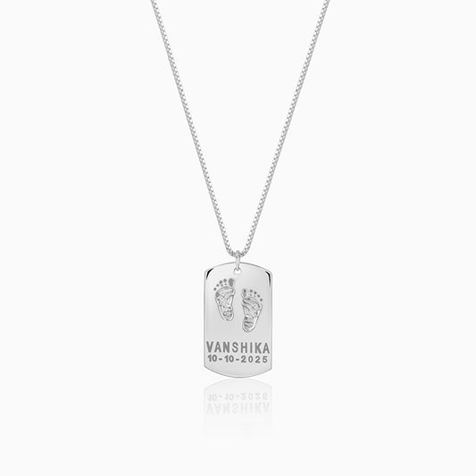 Silver Personalised Baby Foot Print Pendant For Him