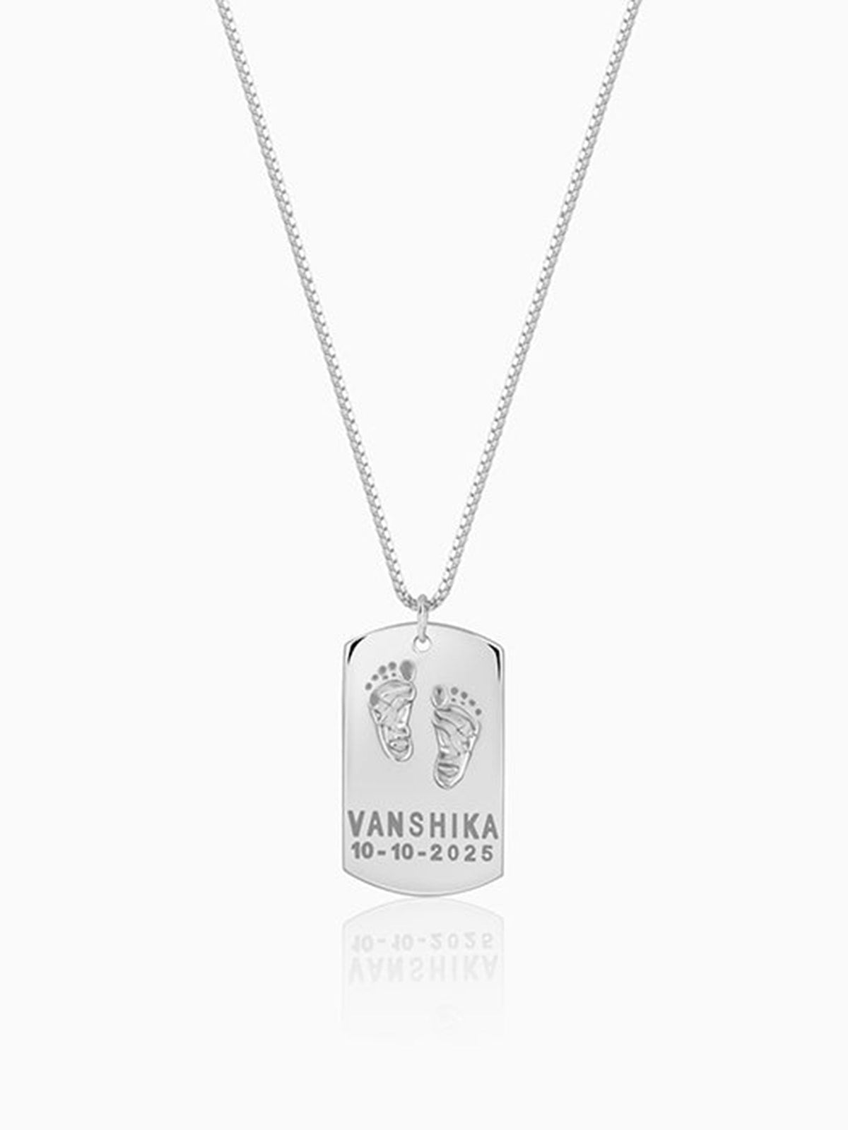 Silver Personalised Baby Foot Print Pendant For Him