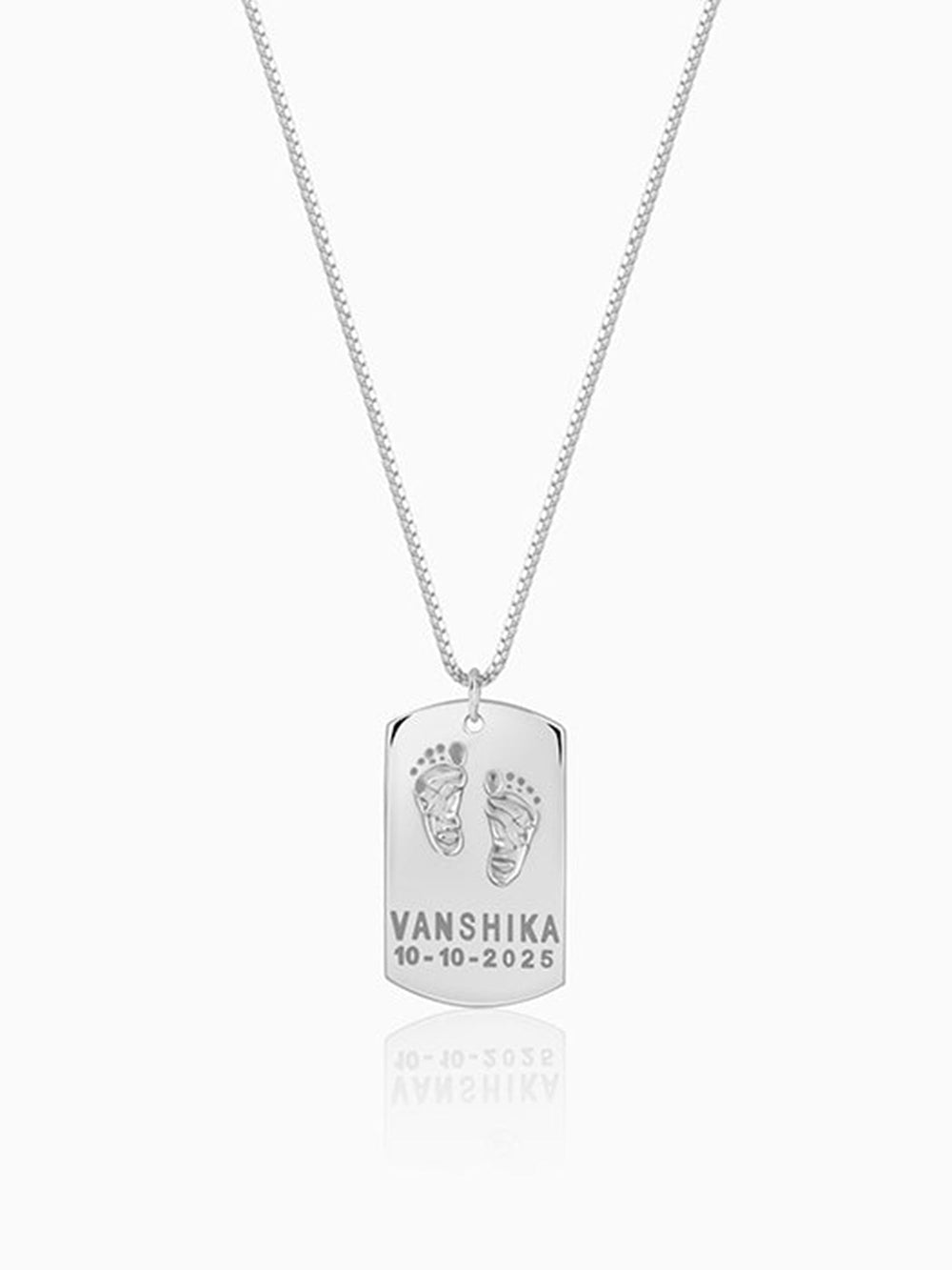 Silver Personalised Baby Foot Print Pendant For Him
