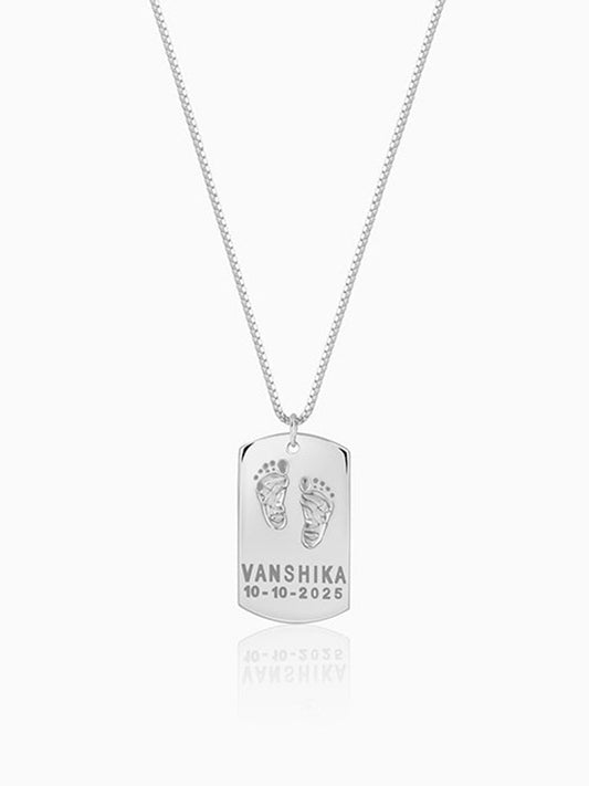 Silver Personalised Baby Foot Print Pendant For Him