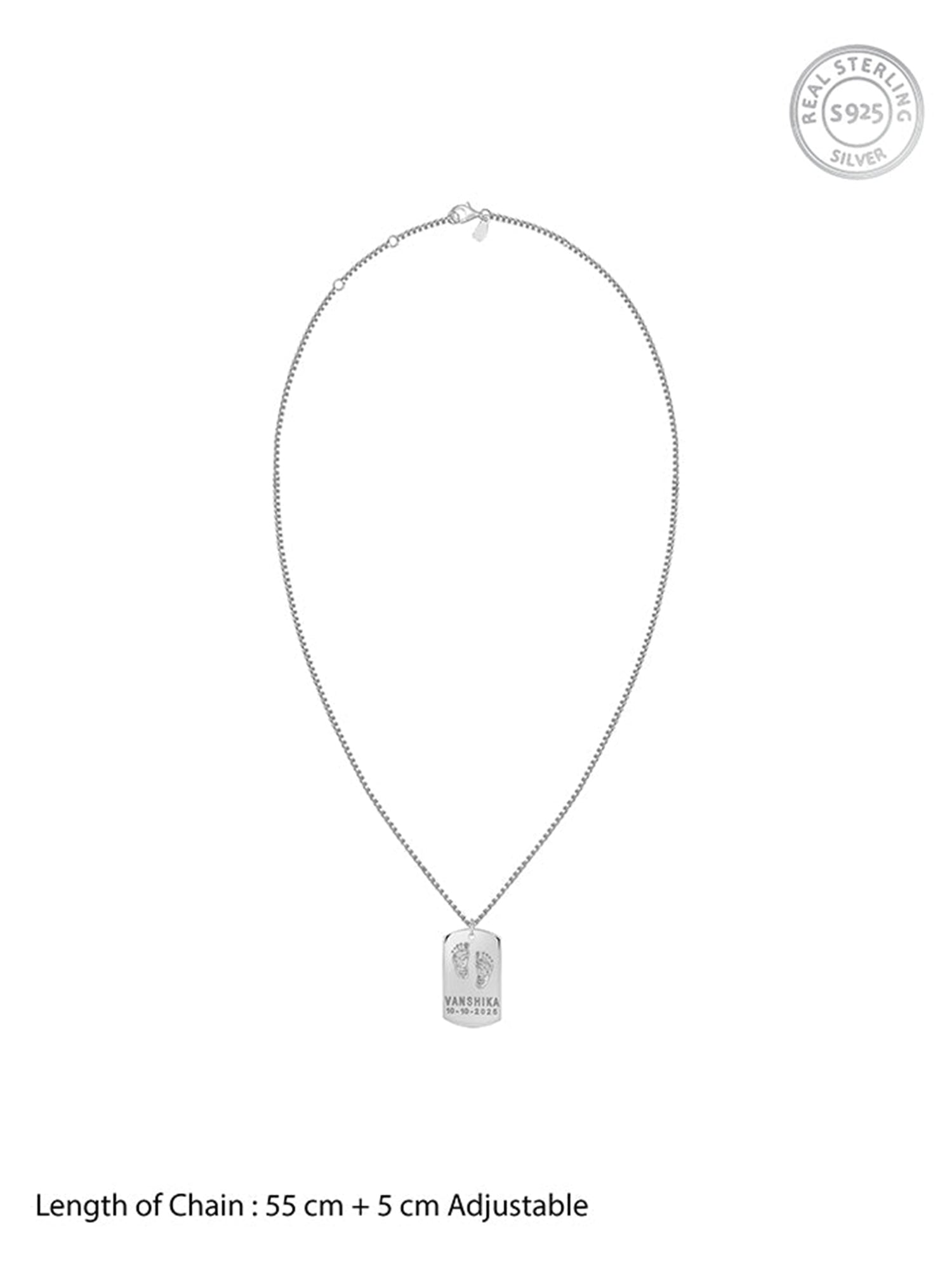 Silver Personalised Baby Foot Print Pendant For Him