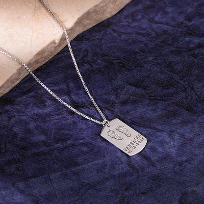 Silver Personalised Baby Foot Print Pendant For Him