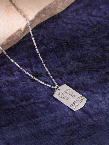 Silver Personalised Baby Foot Print Pendant For Him
