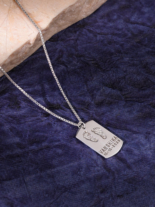Silver Personalised Baby Foot Print Pendant For Him