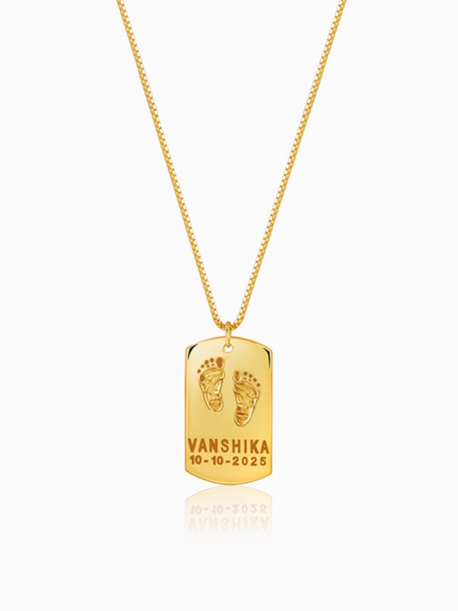 Golden Personalised Baby Foot Print Pendant For Him