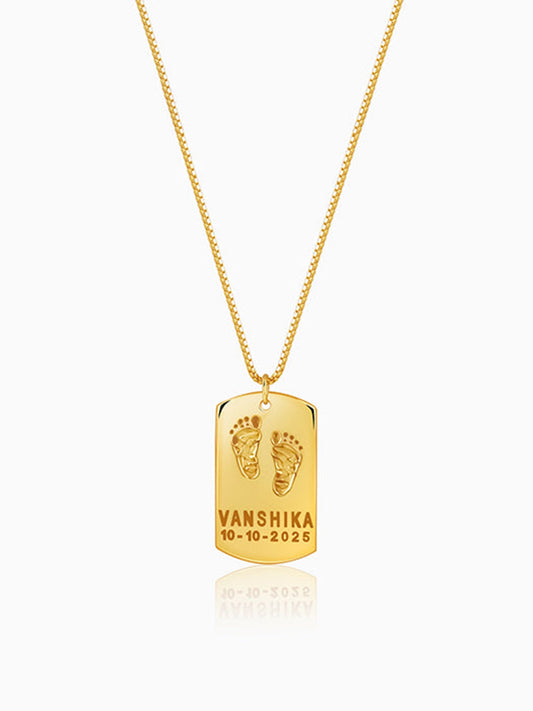Golden Personalised Baby Foot Print Pendant For Him