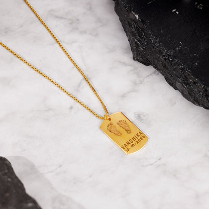 Golden Personalised Baby Foot Print Pendant For Him