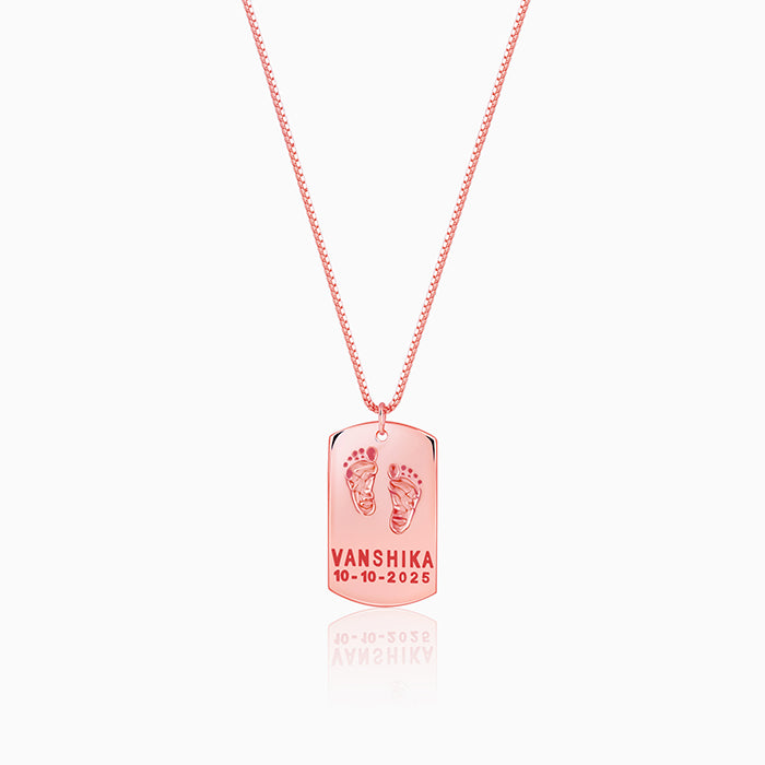 Rose Gold Personalised Baby Foot Print Pendant For Him